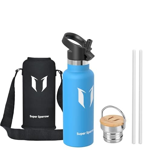Super Sparrow Stainless Steel Water Bottle - 500ml - Vacuum Insulated Metal Water Bottle - Standard Mouth Flask - BPA Free - Straw Water Bottle for Gym, Travel, Sports