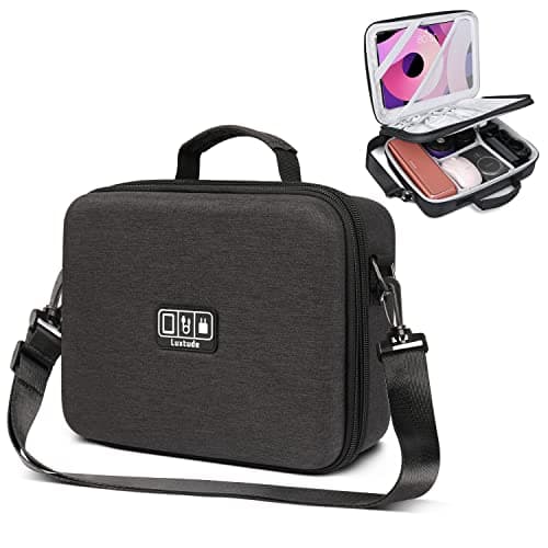 Luxtude Large Electronics Organiser, Hard Tech Organiser, Shockproof Travel Bag With Shoulder Strap, Fits for Tablet (up to 11'')/Charger