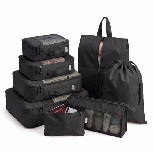 LUGG 8 Set Compression Packing Cubes for Suitcases – Suitcase Organiser Set, Lightweight 290D Polyester Waterproof Travel Bags, Luggage Packing Organizers, Travel Essentials for Men & Women