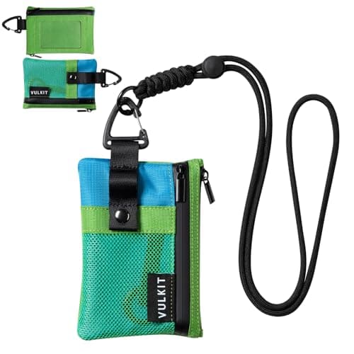 VULKIT Minimalist Small Wallet with ID Window, RFID Blocking Card Holder Water Resistant Zip ID Card Case with Lanyard Keychain for Cards,Cash,Key, Coin