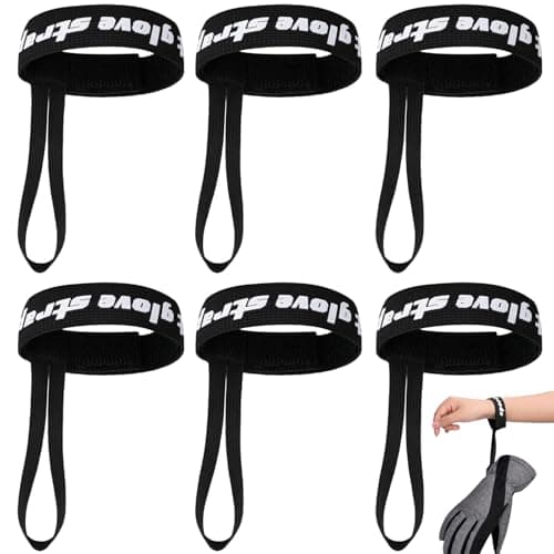 Adjustable Ski Gloves Straps 6 Pack Nylon and Polyester Stretch 10" x 1" Black with Hook and Loop Strap for Hiking, Skiing, Snowboarding, Winter Sports