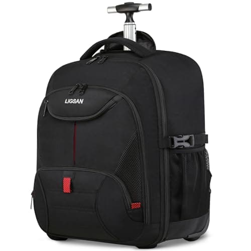 LIGSAN Travel Backpack with Wheels, 17inch Wheeled for Men Women Rolling Laptop Bags on Wheels Waterproof Rucksack Cabin Bag Trolley Suitcase Business College School Bag, Black