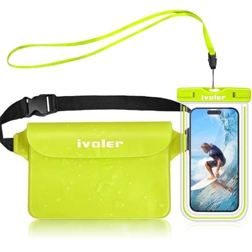 ivoler [2 Pack Waterproof Phone Case & Pouch Set - IPX8 Dry Bag with Waist Strap for Beach, Swimming, Kayaking - Fits iPhone 17 16 15 Pro Max, Samsung (Up to 7.0") - Lime Fluorescent Design