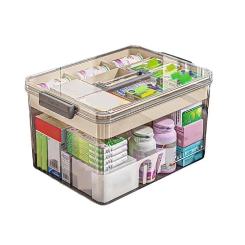 Sevitini Medicine Box, Medication Storage Box, 2-Layer Multi Grid Medicine Box, Large capacity, Medicine Container Box portable, for home,school,outdoor,office,travel
