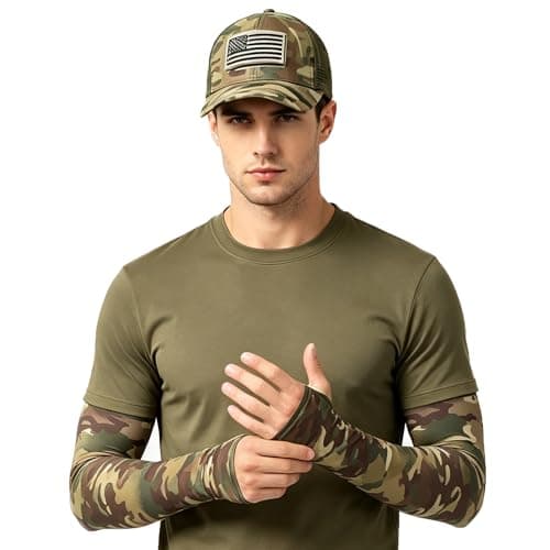 Men Women Camouflage Baseball Cap Camo with Arm Sleeves Unisex Camo Sun Hat Adjustable Outdoor UV Protection Hat Cotton Classic Travel Peak Summer Cap for Sports Camping Fishing Traveling Tennis Golf