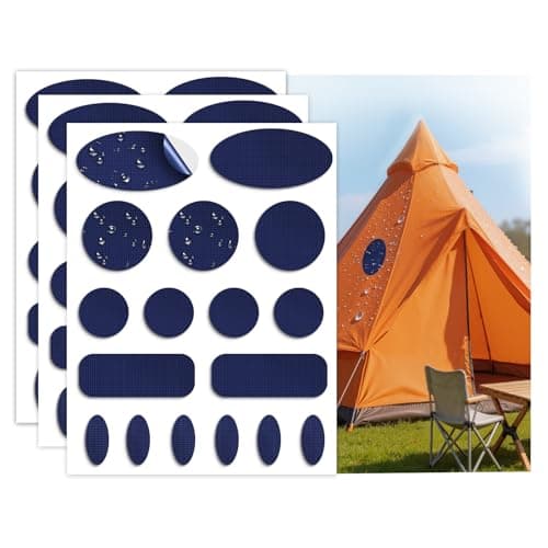 Self-Adhesive Nylon Tent Repair Kit Patches, 51PCS Waterproof Fabric Repair Tape for Camping Gear, Sleeping Bag - No-Sew Instant Invisible Patches for Clothing, Down Jacket, Puffer Coats (Dark Blue)