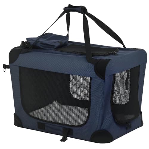 PawHut Foldable Pet Carrier Dog Crate Small Dogs 60x41.5x41cm Dark Blue