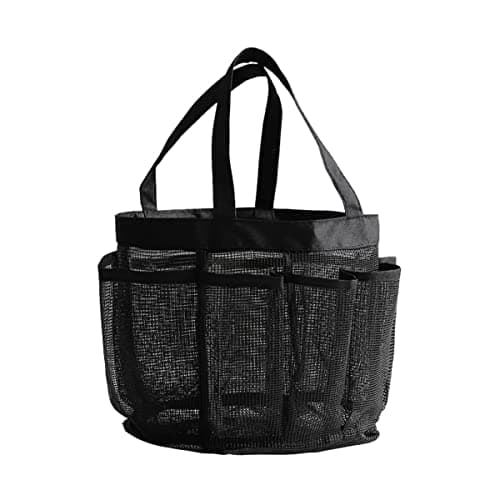 Pebipoo Mesh Shower Caddy Bag, Quick Dry Portable Tote Bag and Inner Pocket With 8 Pockets for Dorms Bathroom, Swimming, Gym, Beach, Travel(Black)