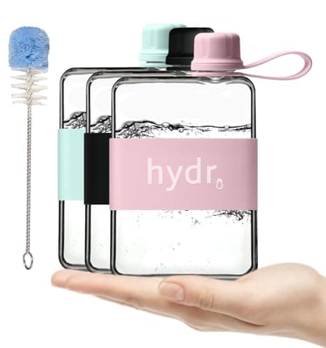 hydr Flat Water Bottle For Handbag & Flexible Cleaning Brush | 500ml Tritan BPA Free Slim Travel Water Bottle, small bottle for handbag (Pink)