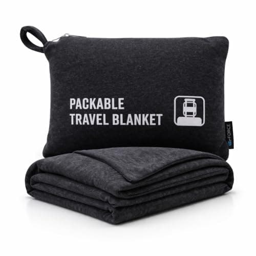 G FORCE Jersey Knit Packable Travel Blanket Black 50x47 Inch