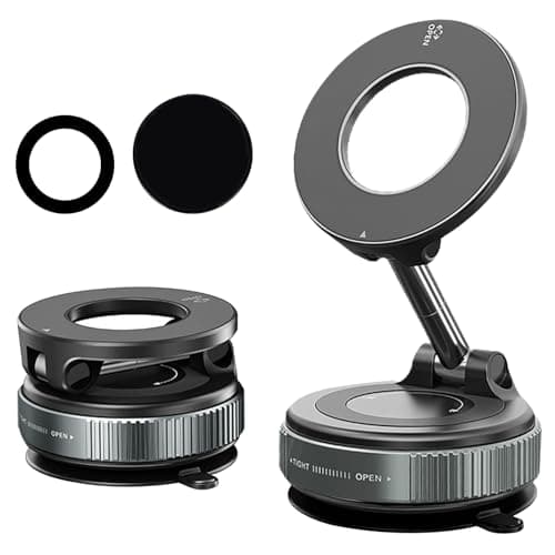Mlifleue Magnetic Car Phone Holder Upgraded, 360° Rotatable Suction Magnetic Car Phone Mount with 2 Magnet Rings, Foldable & Adjustable for Car/Gym/Smooth Surface, Compatible with iPhone & Android