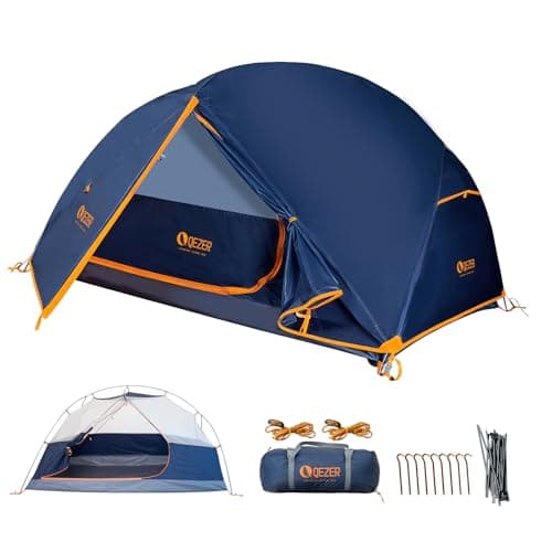 QEZER Camping Tent, Ultralight Dome Tent, Waterproof and Windproof, Suitable for Three/Four Seasons, Compact Size, Ideal for Hiking, Camping and Outdoor Activities (Blue, 220 * 90 * 115)