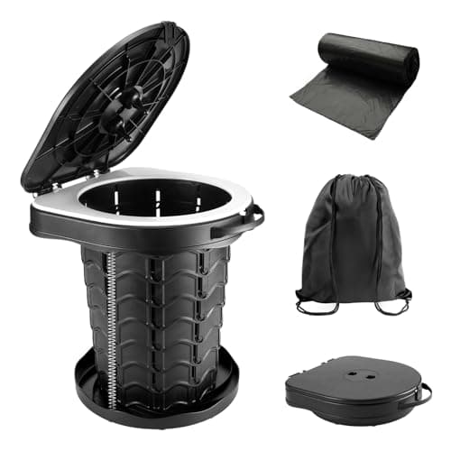 Folding Camping Toilet with Storage Bag, 13.6" H, Load 180kg, Black