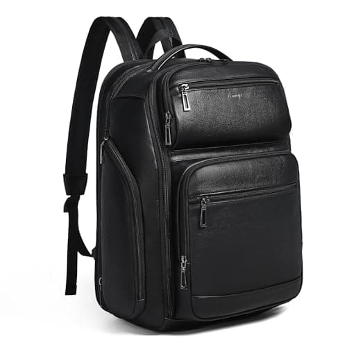 tiamyi Vegan Leather Backpack, 40L Expandable Carry On, TSA Travel Backpack for Men and Women, Fits 17.0 Inch Notebook with Luggage Strap and USB Port, Black