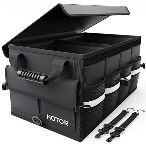 HOTOR Car Boot Organiser, 2 Compartments Foldable Storage Box with Cover