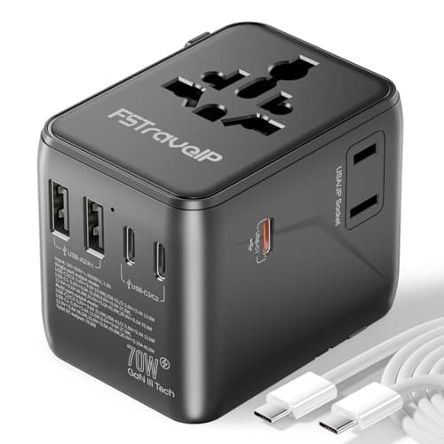 Universal Travel Adapter 70W Fast Charge, Travel Plug Adapter Worldwide with 5 USB Ports (2 USB C), Universal Plug Adaptor UK to World, Dual10A Fuses Travel Adapter Wall Charger for (Type A, C, G, I)