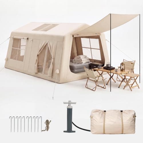Aoxun 6‑8 Person Large Inflatable Camping Tent with Front Short‑Side Awning