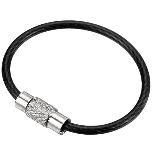 PATIKIL 3.5 Inch Length Wire Keychain Cable, 5 Pack Stainless Steel Key Ring Loop, Black