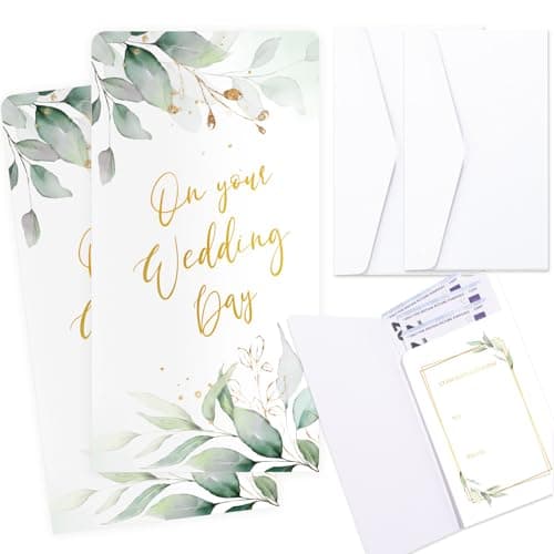 2 Pack Wedding Money Gift Wallets with Envelopes, Botanical Gold Foil Money Cards for Cash Gifts