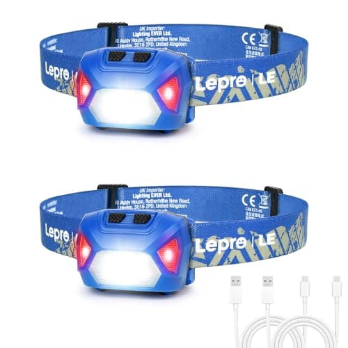 Lepro Head Torch Rechargeable, 2 Pack 2000L LED Headlamp 30Hrs Runtime