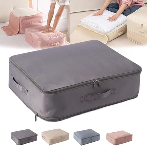 Ultra Space Saving Self Compression Organizer Space Saving Self Compression Organizer Heavy Duty Moving Bags Self Compression Moving Organizer Bags for Comforters with Zipper (Grey,52x42x15cm)
