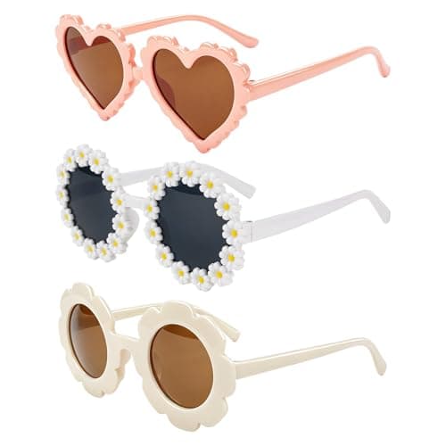 Aurvivia 3 Pcs Kids Sunglasses for Girls,Lightweight Durable UV380 Protection Sunglasses,Cute Heart And Round Flower Glasses,Summer Eyewear for Outdoor,Beach,Travel,Vacation,Party,Take Pictures