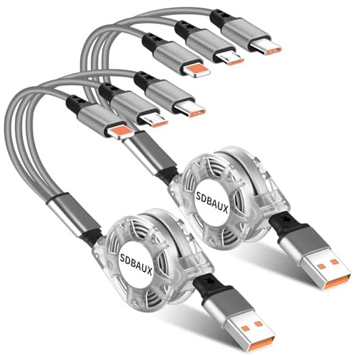SDBAUX 2 Pack Multi Charging Cable 1M, 3A Retractable Charger Cord 3 in 1