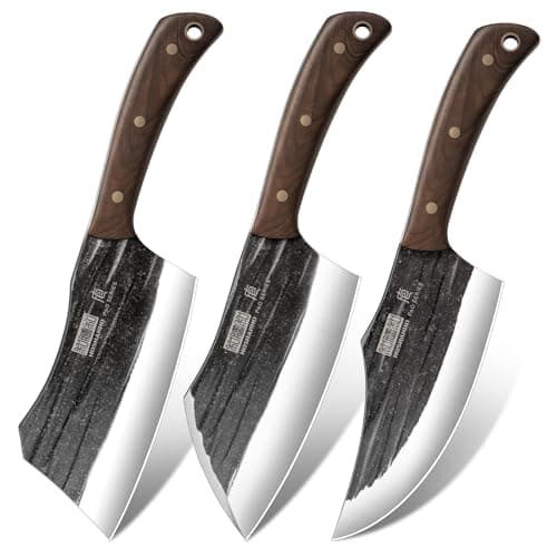 HOSHANHO Butcher Knife Set, 3PCS Knife Set of Bone & Cleaver & Viking Knife