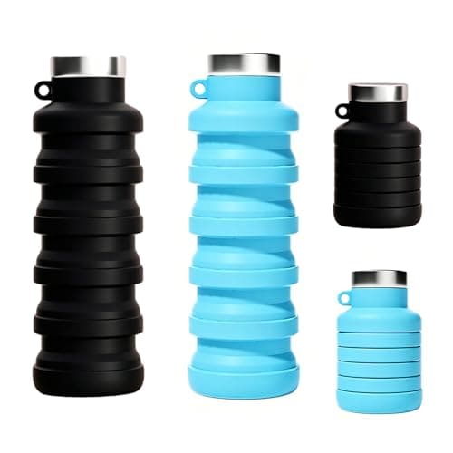 2 Pcs Foldable Collapsible Water Bottle 500ml, Silicone Travel Waterbottle