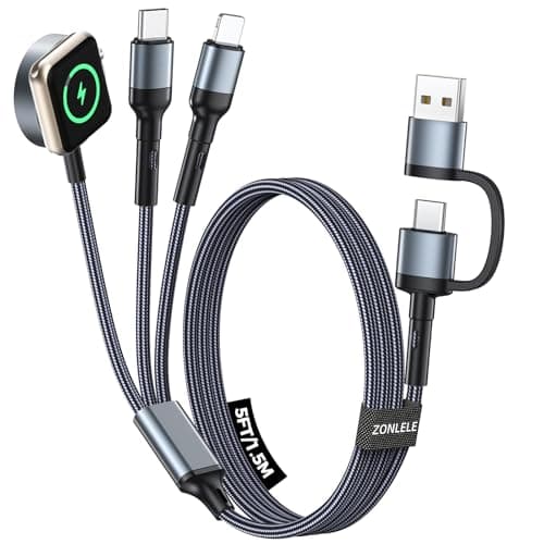 5FT Travel Essentials for Apple Watch Charger,Multi Charging Cable for iPhone 17,iWatch Charger USB C Cord,Car Cruise RV Camping Essentials 2026 for iWatch Ultra/11&iPhone 16/15, Xbox One Cables