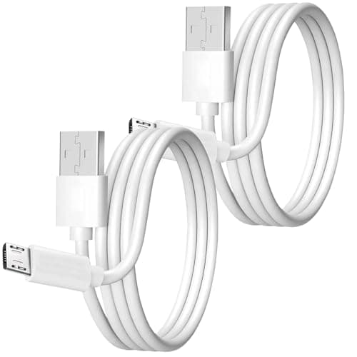 Iedahcit Packaging High-Speed Micro USB Cable, 2-Pack, 1m White Charging Cord compatible with Samsung, LG, Sony, HTC, Motorola, Kindle, Surge Protection PACK OF 2