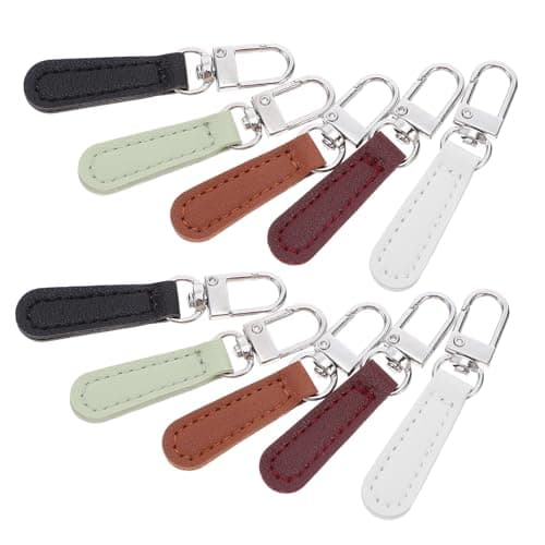 TEHAUX 10pcs Zipper Puller Replacement Kit with Detachable Pu Leather Handles and Zinc Alloy Tabs for Easy DIY Repair of Purses and Suitcases, Featuring Comfortable Grip and Effortless
