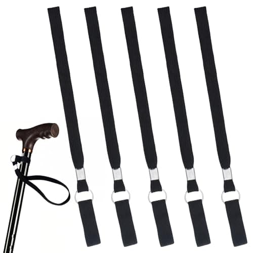 Exircy 5Pcs Black Elastic Loop Walking Stick Wrist Straps, Anti-Slip from Handle Straps Band Black Nylon Strap Wrist Strap Fit for Collapsible Foldable Walking Stick, Crutches