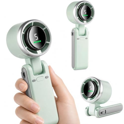 Portable Handheld Fan, Mini Fan Powerful 5 Speeds High 2400mAh 180°Foldable USB Rechargeable Personal Hand Fan Blow Cold Air, Battery Operated Travel Essentials, Holiday Gifts for Women, Men Green
