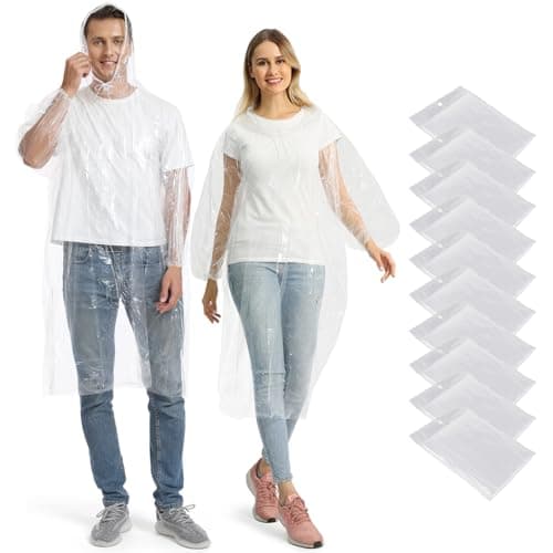 Opret Disposable Rain Ponchos 10 Pack, Emergency Raincoats, Waterproof