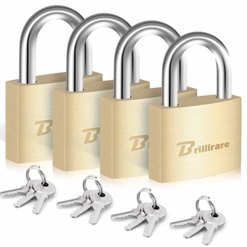 4 Pack Luggage Locks with Keys, Brass Padlock, Solid Copper Travel Waterproof Keyed Lock Unbreakable, Outdoor Metal Lock for Lockers, Bags, Backpack, Gym, Gate, Toolbox-Golden