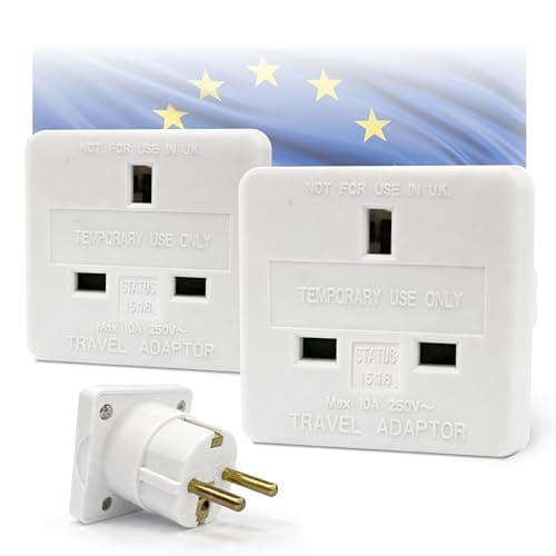 STATUS UK to EU Adapter, England European Socket 3 Pin to 2 Pin Plug, Travel Adaptor 10 amp, Pack of 2,(SEUROAB2PK4)
