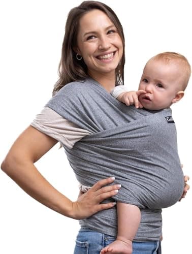 Cuddlebug Baby Wrap Carrier, Soft Stretchy Newborn Sling, 3-16 kg, Grey