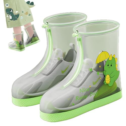 JYJLLM Dinosaur Pattern Waterproof Overshoes, Green Transparent Reusable Shoe Covers for Cycling, Outdoor Activities & Rain Protection, Adult All-Weather Footwear Covers(green, L)
