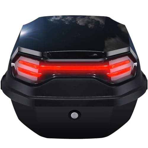 LGVOA Motorbike Top Box with Reflective Strip & Lock, Black