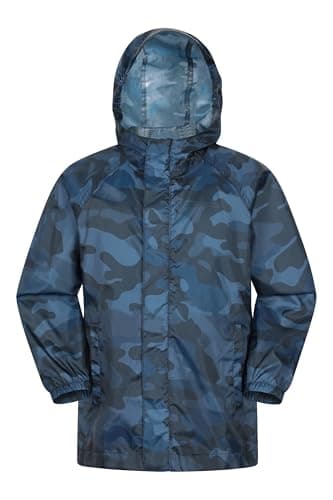 Mountain Warehouse Pakka Kids Waterproof Jacket - Wind Resistant, Lightweight,Breathable Rain Coat for Girls & Boys, Packaway Bag - For Rain, Autumn, Winter Blue Teen Size 13 Years