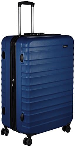 Amazon Basics Hard Shell Large Suitcase - Expandable ABS Travel Luggage with 4 Double Spinner Wheels - Scratch Resistant and Lightweight Construction - 78 x 52.6 x 32cm - Navy Blue