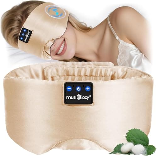 MUSICOZY 100% Mulberry Silk Cooling Sleep Mask Headphones, 100% Blackout