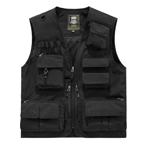 Cargo Vests for Mens UK Utility Giletlity Gilets with Multi Pockets Outdoor Lightweight Travel Security Vest Plus Size Sleeveless Zip Up Jackets for Tool Work Fishing Hiking Photographers