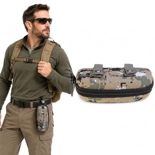 Beavorty Hard Sunglasses Case Tactical Glasses Pouch Camouflage Hardshell Eyeglasses Storage Box with Belt Loops Zipper Protective Eyewear Protector for Men Outdoor Hiking Cycling