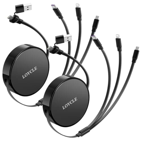 LOYCLE 6 in 1 Multi Charger Cable Retractable USB C Cable 1.1m Fast Charging – Up to 66W PD Works with 100W PD Adapter Universal Multi Device Charger for Car and Travel 2Pcs