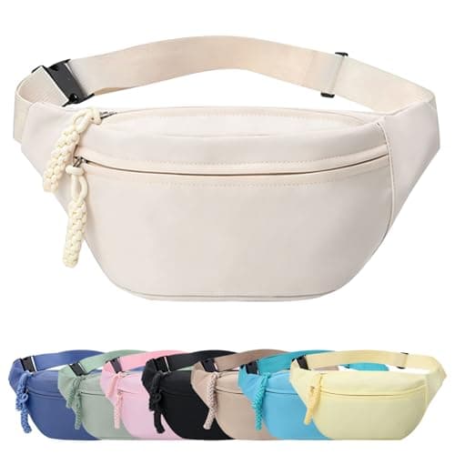 Bumbags for Ladies, Fanny Pack for Women Men with Adjustable Belt, 2-Zipper Pockets, Large Capacity, Lightweight Waist Bag Suitable for Daily Use,A-White