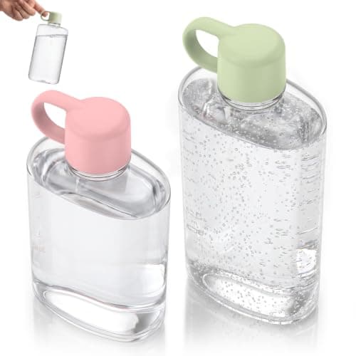 Sesaver 2Pcs Flat Water Bottle Set with Handle(Pink + Green)