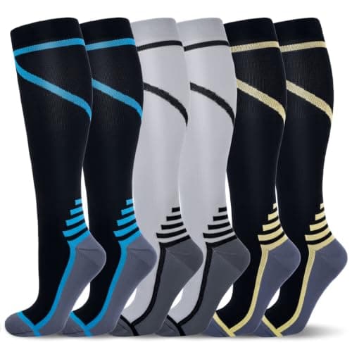 Compression Socks for Women & Men 6 Pairs 15-20 mmHg Travel Flight Socks