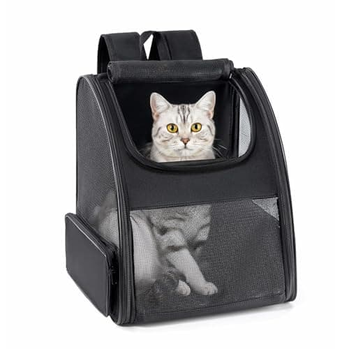 Conlun Cat Backpack Carrier for Small Dogs and Cats Fit Up to 7kg,Small Dog Backpack,Expandable & Foldable with 3-Side Mesh Windows,Pet Carrier for Travel & Hiking Friendly,Black